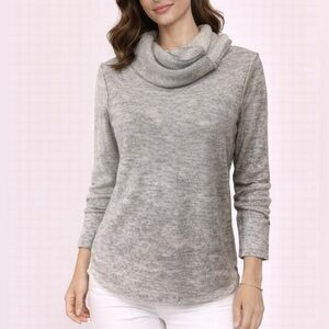 Coldwater Creek Turtleneck Sweater Gray Cream S Small Open Knit Wool Paper Thin